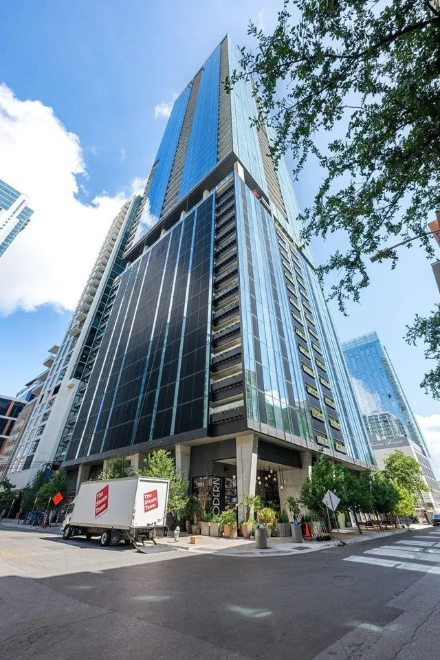 The Modern seen from the street corner, the full height of the tower